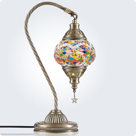 Turkish Moroccan Mosaic Lamp Swan Neck Tiffany Style Glass Bedside Light - Picture 7 of 7